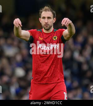 London, Großbritannien. Februar 2024 - Chelsea gegen Wolverhampton Wanderers - Premier League - Stamford Bridge. Wolverhampton Wanderers' Craig Dawson in Aktion. Bildnachweis: Mark Pain / Alamy Live News Stockfoto