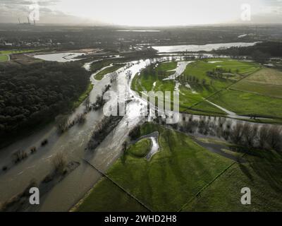 Wesel, Nordrhein-Westfalen, Deutschland - Hochwasser an der Lippe, Lippemünendungsraum vor der Lippemündung in den Rhein. Stockfoto