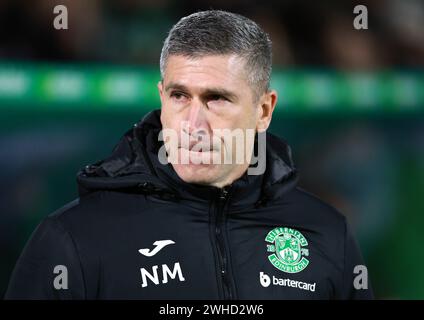 Aktenfoto vom 06.12.2023 von Hibernian Head Coach Nick Montgomery, der glaubt, dass es mehrere Faktoren gibt, die ihren klebrigen Flicken erklären, da er sich auf bessere Zeiten um die Ecke freute. Ausgabedatum: Freitag, 9. Februar 2024. Stockfoto