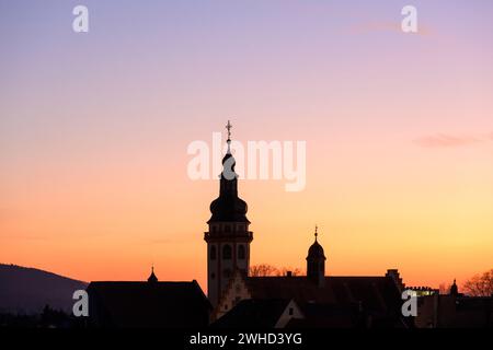 Deutschland, Baden-Württemberg, Karlsruhe, Skyline der Stadt Durlach bei Sonnenuntergang Stockfoto