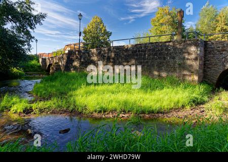 Historische Bogenbrücke über die Thulba in der Gemeinde Thulba, Landkreis Bad Kissingen, Unterfranken, Franken, Bayern, Deutschland Stockfoto