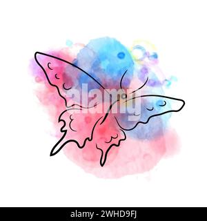 Rosa und Blau handgezeichneter Schmetterling, Tinte, Aquarell Stock Vektor