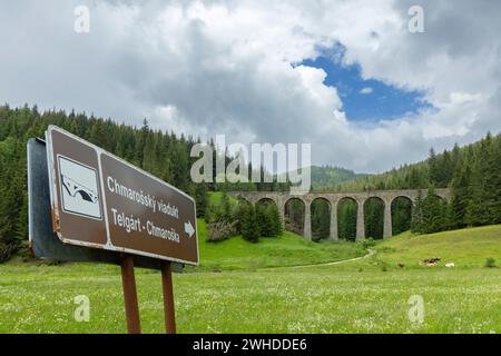 Eisenbahnbrücke Chramossky viadukt bei Telgart, Horehronie, Slowakei Stockfoto