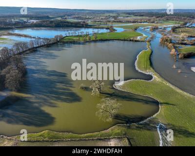 Haltern am See, Nordrhein-Westfalen, Deutschland, Überschwemmung an der Lippe, Fluss im Ruhrgebiet, die Felder, das Ackerland der Bauern daneben Stockfoto