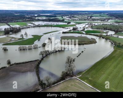 Haltern am See, Nordrhein-Westfalen, Deutschland, Überschwemmung an der Lippe, Fluss im Ruhrgebiet, die Felder, das Ackerland der Bauern daneben Stockfoto