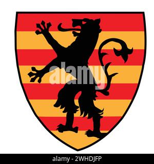 Wappen mit schwarzem Panther-Angriff; Wappen inspiriert von Oltenia County Banner; schwarzer Panther in zwei Pfoten Stock Vektor