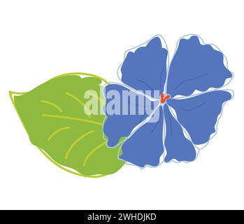 Blume mit Blattsymbol; farbige Kontur mit lockigem Blütenblatt; isolierte Vektorgrafik-Vorderansicht mit weißem Hintergrund Stock Vektor