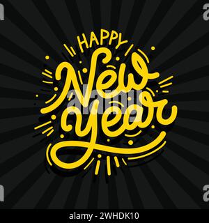 Bunte Vektor-Typografie-Illustration des glücklichen neuen Jahres. Neujahrsfeier Aufkleber, Grußkarte, Poster, Banner, Vorlagendesign. Frohes neues Jahr Stock Vektor