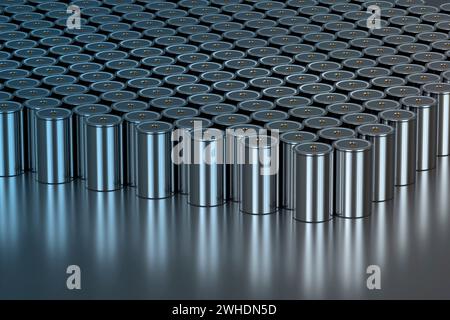 Zylindrische Lithium-Traktionsbatterie im Format Gruppe 4680 für Batteriemodule, Massenakkumulatoren für Hochleistungs- und Energieerzeugung für Elektrofahrzeuge, Stockfoto