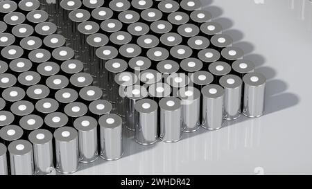 Packung Tesla 4680 zylindrische Lithium-Traktionsbatterie für Module, zylindrische Hochenergie-Akkumulatoren, Trockenelektrode, Leistung, Energie für Elektr Stockfoto