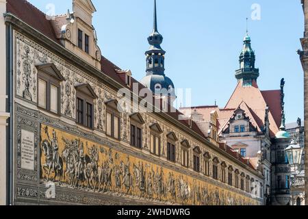 Dresden, Fürstenprozession, größte Porzellanmalerei der Welt Stockfoto