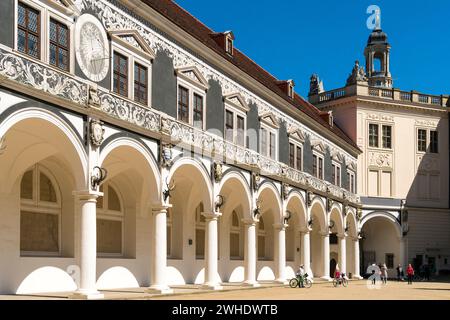 Dresden, Königspalast, Stallhof, langer Korridor, Arkaden mit toskanischen Säulen Stockfoto