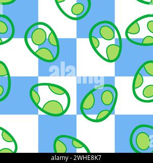 Abstraktes kariertes geometrisches Ostereier nahtloses quadratisches Retro-Muster zum Einpacken von Papier und Stoffen, Kinderbekleidung und Frühlingsverpackungen Stockfoto