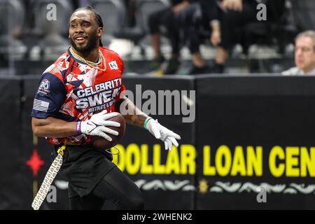 Henderson, NV, USA. Februar 2024. NFL-Spieler Alexander Mattison in Aktion während der 24. Jährlichen Celebrity Flag Football Challenge im Dollar Loan Center in Henderson, NV. Christopher Trim/CSM/Alamy Live News Stockfoto