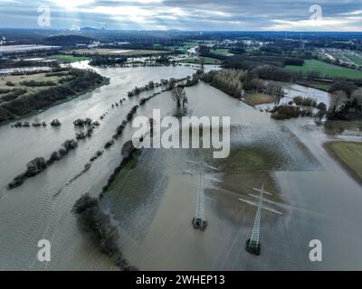 "07.01.2024, Deutschland, Nordrhein-Westfalen, Marl-Haltern am See - Überschwemmungen an der Lippe, Fluss im Ruhrgebiet, in Haltern-Lippramsdorf und Marl, Hal Stockfoto