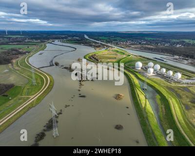 "07.01.2024, Deutschland, Nordrhein-Westfalen, Marl-Haltern am See - Überschwemmungen an der Lippe, Fluss im Ruhrgebiet, in Haltern-Lippramsdorf und Marl, Hal Stockfoto