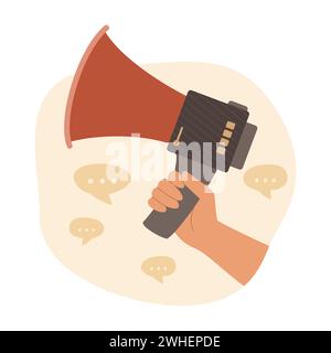Menschliche Hand hält ein Megaphon für die Illustration des Kommunikationskonzepts Stock Vektor