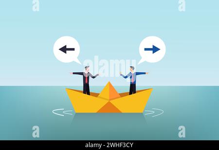Zwei Geschäftsleute streiten Konzept auf Papier Boot Vektor Illustration. Stock Vektor