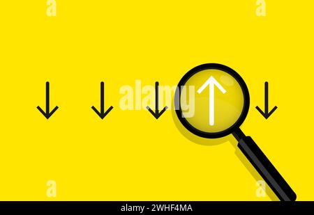Geschäftskonzept mit Pfeilen und Vergrößerungsglas-Vektor-Illustration Stock Vektor
