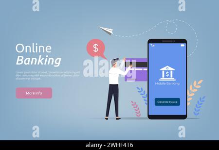 Landing-Page-Vorlage für die Illustration des Konzepts des Online-Banking. Stock Vektor