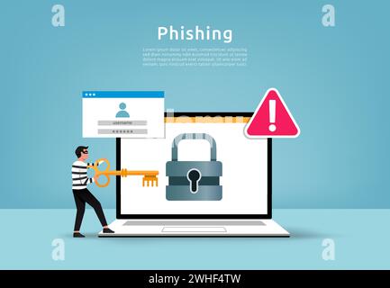 Hacker stehlen digitaler Daten Konzept. Phishing-Konto mit Vektordarstellung für Warnzeichen. Stock Vektor