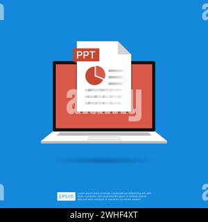 PPT-Dateisymbol auf Laptop-Bildschirm Konzept. Formaterweiterung der Vektorgrafik des Dokumentensymbols Stock Vektor