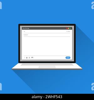 Leere E-Mail-Vorlage auf Laptop-Bildschirm Konzept. Isoliert mit blauem Hintergrund Stock Vektor