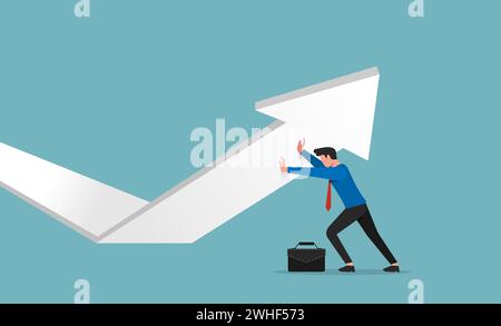 Illustration des Geschäftsmannes, der Pfeil drückt. Unternehmenswachstumskonzept. Stock Vektor