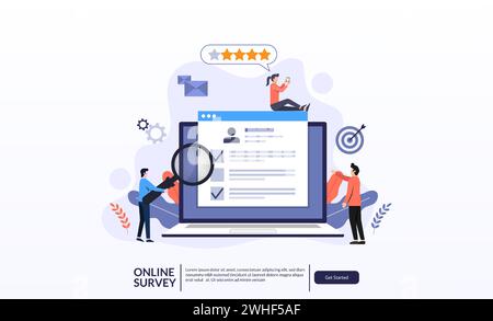 Kundenerfahrung und Kundenzufriedenheitskonzept. Landing-Page-Vorlage der Vektorillustration der Online-Umfrage. Stock Vektor