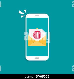 Neue Nachricht auf dem Smartphone-Bildschirm mit Warnbenachrichtigung. Stock Vektor