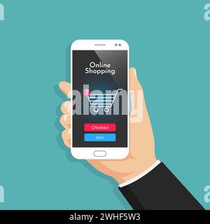 Online-Shopping mit Smartphone-Vektor-Illustration. Stock Vektor