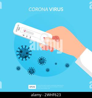 Hand halten Corona Virus Test Kit. covid-19-Pandemie. Warnung und Bewusstsein Gesundheitsrisiko Vektor Illustration Stock Vektor
