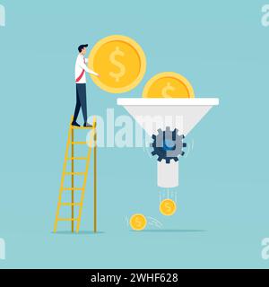 Kostenreduzierung, Kostenreduzierung, Kostenoptimierung Geschäftskonzept. Illustration des flachen Vektors Stock Vektor