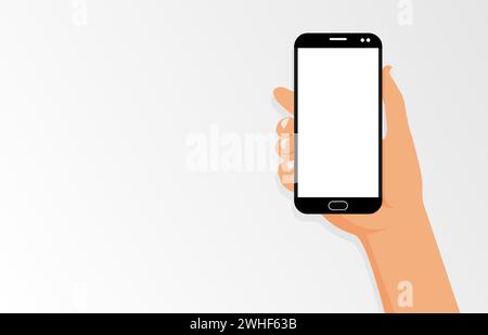 Hand hält leeres Smartphone isoliert auf weißem Hintergrund Stock Vektor