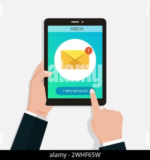 Tablet in der Hand mit neuer E-Mail auf dem Tablet-Bildschirm, E-Mail-Konzept Stock Vektor