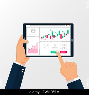 Börse auf Tablet-Bildschirm, Illustration des Finanzhandels Stock Vektor