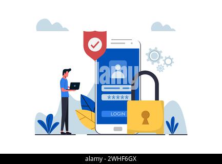 Sicherheitskonzept für personenbezogene Daten. Datensicherheit, geschützte Zugriffskontrolle, Datenschutz. Moderner flacher Stil für Landing-Page, Webbanner und m Stock Vektor