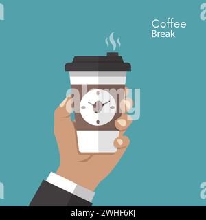 Hand halten Tasse Kaffee, Kaffeezeit, Kaffeepausen Konzept Stock Vektor