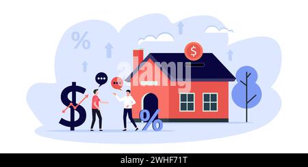 Immobiliengeschäft, Leute, die ein Haus mit Hypothekenkredit kaufen, Immobilieninvestitionssymbol Stock Vektor