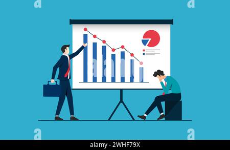 Finanzkrisenkonzept. Geschäftsleute analysieren Marktfallvektorillustration Stock Vektor