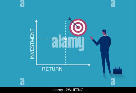 Diagramm „ROI“, „Geschäftswachstumsziel“ und „Pfeildiagramm „Steigerung“ zum Erfolg“ Stock Vektor