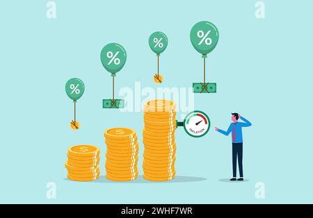 Zinsanstieg aufgrund steigender Inflationsrate. Geldpolitisches Konzept der Federal Reserve oder der Zentralbank für Unternehmen Stock Vektor