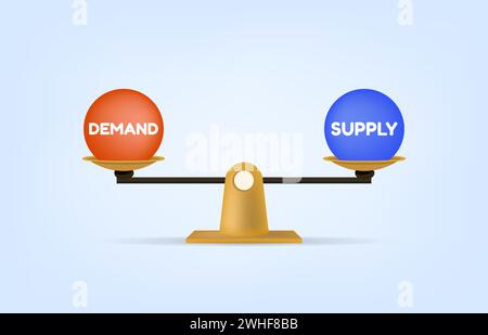 Marktgleichgewicht, Gleichgewicht zwischen Angebot und Nachfrage, Prozess der Bereitstellung von Produkten am richtigen Ort und zur richtigen Zeit für den Kunden Stock Vektor