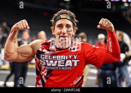 Henderson, NV, USA. Februar 2024. Sportagent Sean Stellato biegt die Kamera während der 24. Jährlichen Celebrity Flag Football Challenge im Dollar Loan Center in Henderson, NV. Christopher Trim/CSM/Alamy Live News Stockfoto