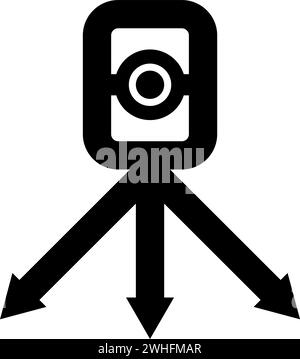 Theodolith-Vermessungsausrüstung für Messungen an Stativ-geodätischen Geräten Tacheometer Forschungsebene Instrument Geodäsie Werkzeug Symbol schwarzer Farbvektor Stock Vektor