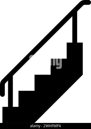 Treppe mit Geländer Treppe mit Handlauf Leiter Zaun Treppenhaus Icon schwarze Farbe Vektor Illustration Bild flach Stil einfach Stock Vektor