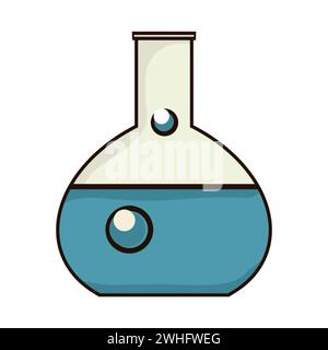 Flaschen mit einer Flüssigillustration eines Chemikers auf weißem Hintergrund, handgezeichnet in Nahaufnahme Stockfoto