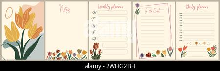 Notizbuchseiten, Umschlag mit bunten Tulpenblüten. Stock Vektor