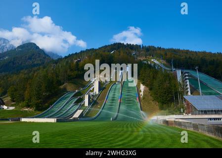 Skisprung und Skisprung in Planica Stockfoto