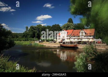 Historischer Flusshafen in Wanfried Stockfoto